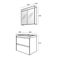 Комплект шкафове за баня Орегон размери