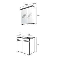 Комплект шкафове за баня Ели размери