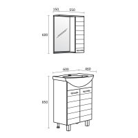 Комплект шкафове за баня Корнер размери