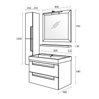 Шкаф за баня комплект Ню Лайн размери