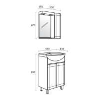 Комплект шкафове за баня Рила размери