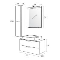 Комплект шкафове за баня Смайл размери