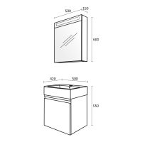 Комплект шкафове за баня Тринити размери
