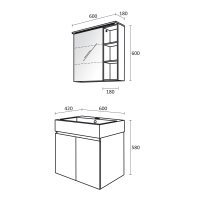 Комплект шкафове за баня Лагос размери
