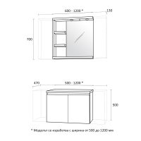 Комплект шкафове за баня Либеро размери